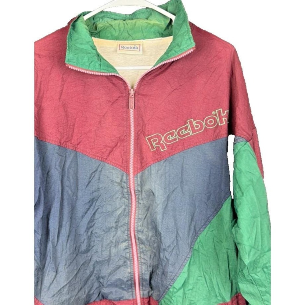 Vintage Reebok Vector Windbreaker Jacket Mens Large 90s Colorblock Embroidered